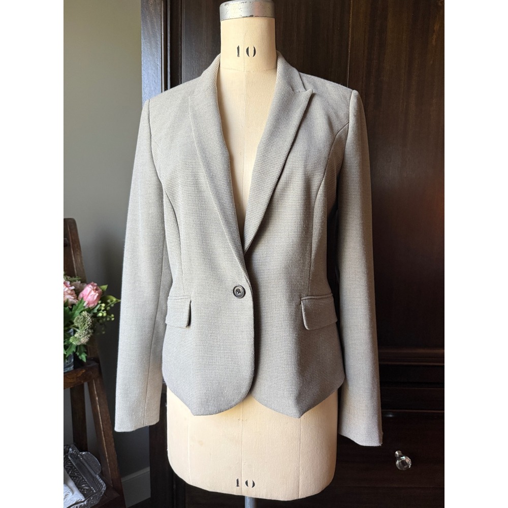 RW&CO Womens Tan Micro Pattern One Button Blazer Stretch Lining Size 10
